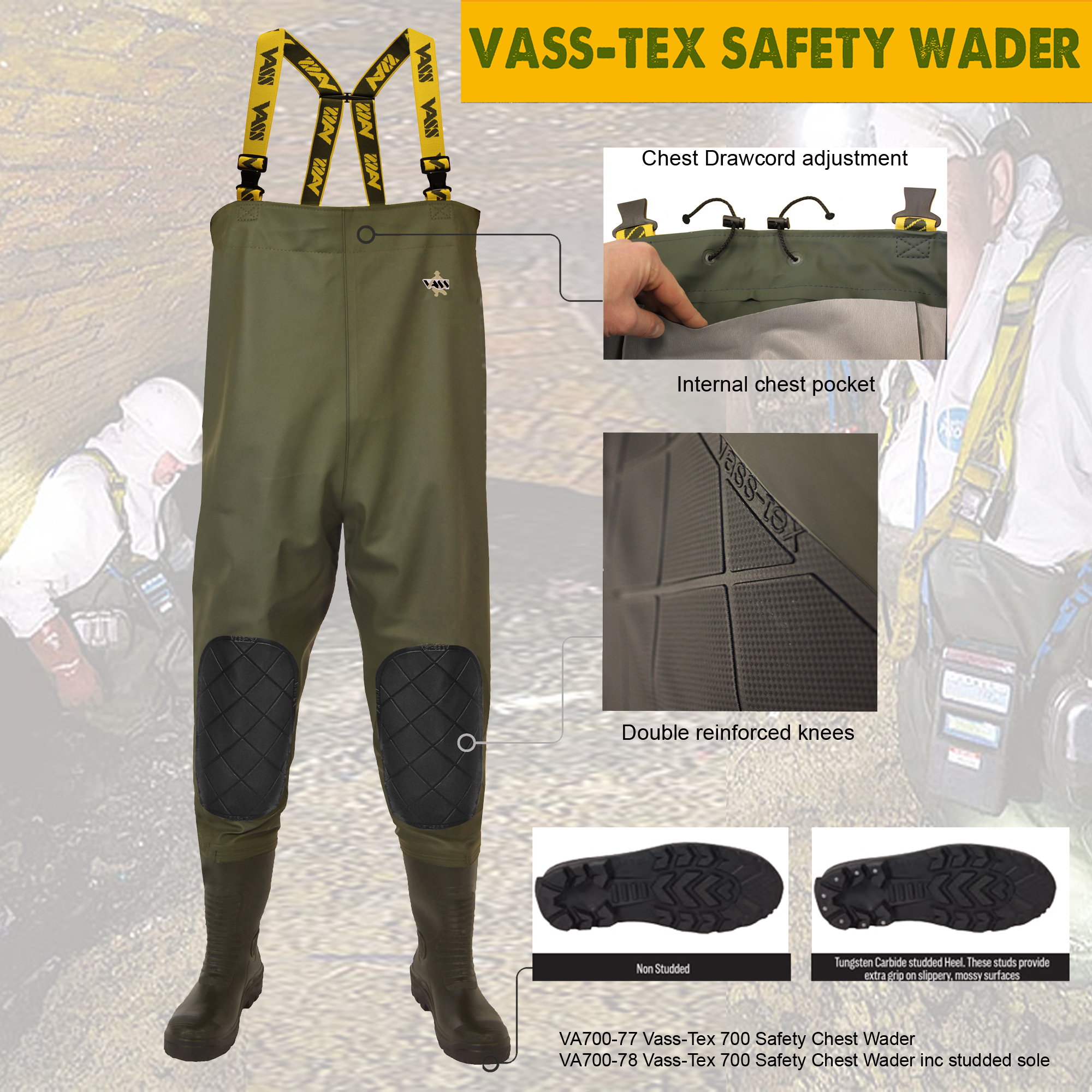 Vass-Tex 700E S5 Reinforced Safety Chest Wader by Vass Textiles Limited